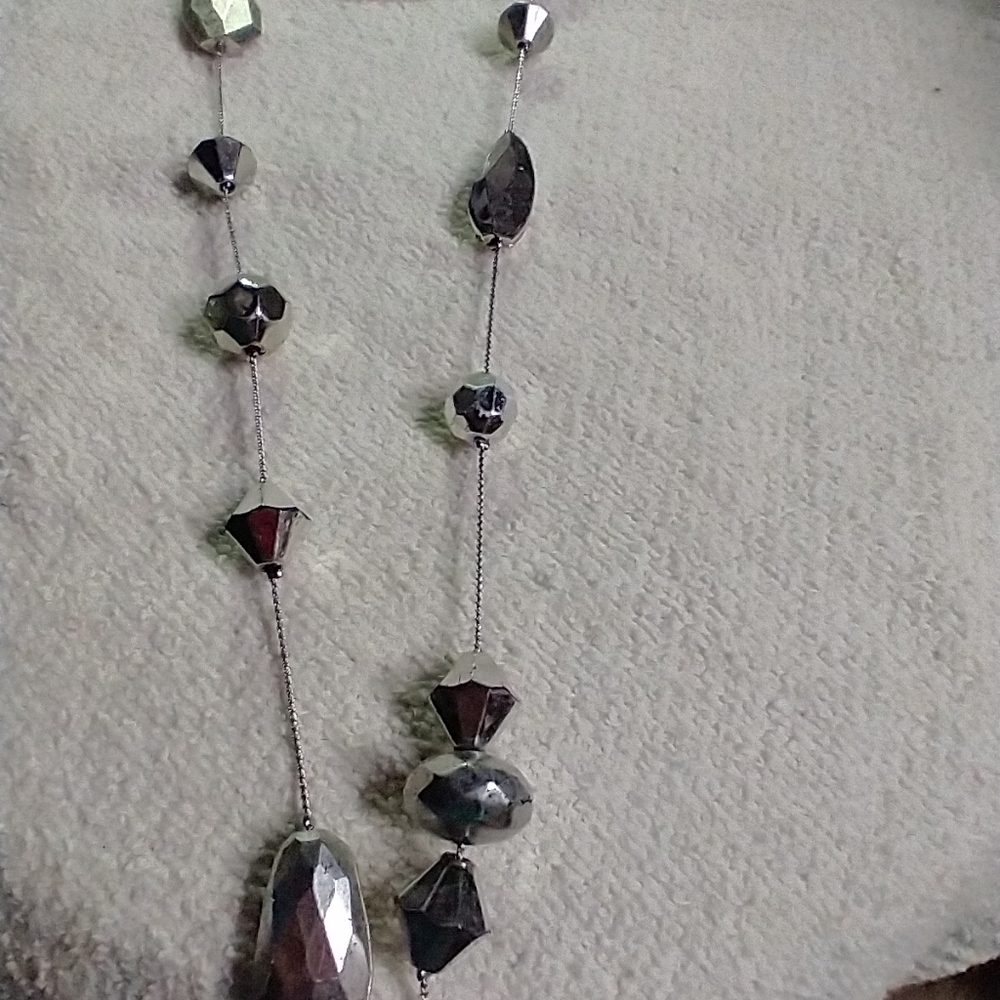 Silvertone bead chain mirror ball necklace
